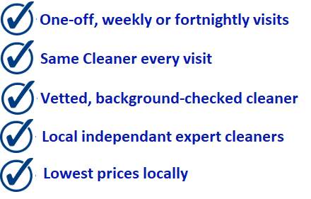 One-off or weekly cleaning, same cleaner every time. Vetted background checked cleaner. Local cleaners, Lowest Prices Locally